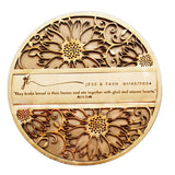 Custom engraved wooden wedding sunflower underplate with sunflower design and personalized text