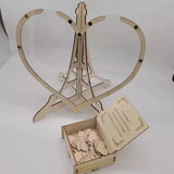 Wooden heart wedding guest book display with a storage box for guest messages and signatures