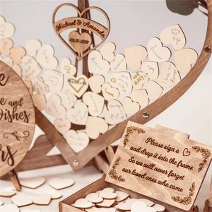 Forevermore Momentos wooden heart wedding guest book with hearts for guests to sign and leave messages