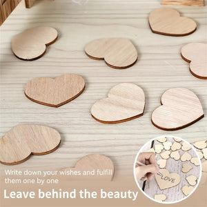 Wooden heart wedding guest book with individual hearts for guests to write their wishes