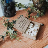 Forevermore Momentos wooden heart wedding guest book with rustic wooden box and heart-shaped pieces