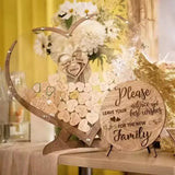 Wooden heart wedding guest book with heart-shaped notes for guest advice and wishes