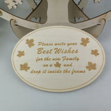 Wooden tree guest book alternative with engraved message for guests to leave wishes