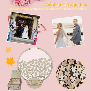 Beautiful wooden tree guest book alternative for weddings with customizable message box and leaf-shaped cards