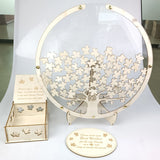 Wooden tree guest book alternative from Forevermore Momentos with decorative leaves for wedding signatures