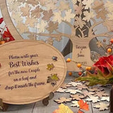Wooden tree guest book alternative with leaf cutouts for guests to sign best wishes at weddings