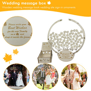 Wooden tree guest book alternative with drop leaves for wedding messages and best wishes