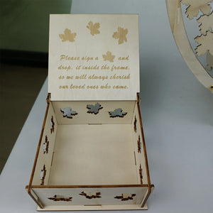 Wooden tree guest book alternative with engraved instructions for signing and cherishing memories
