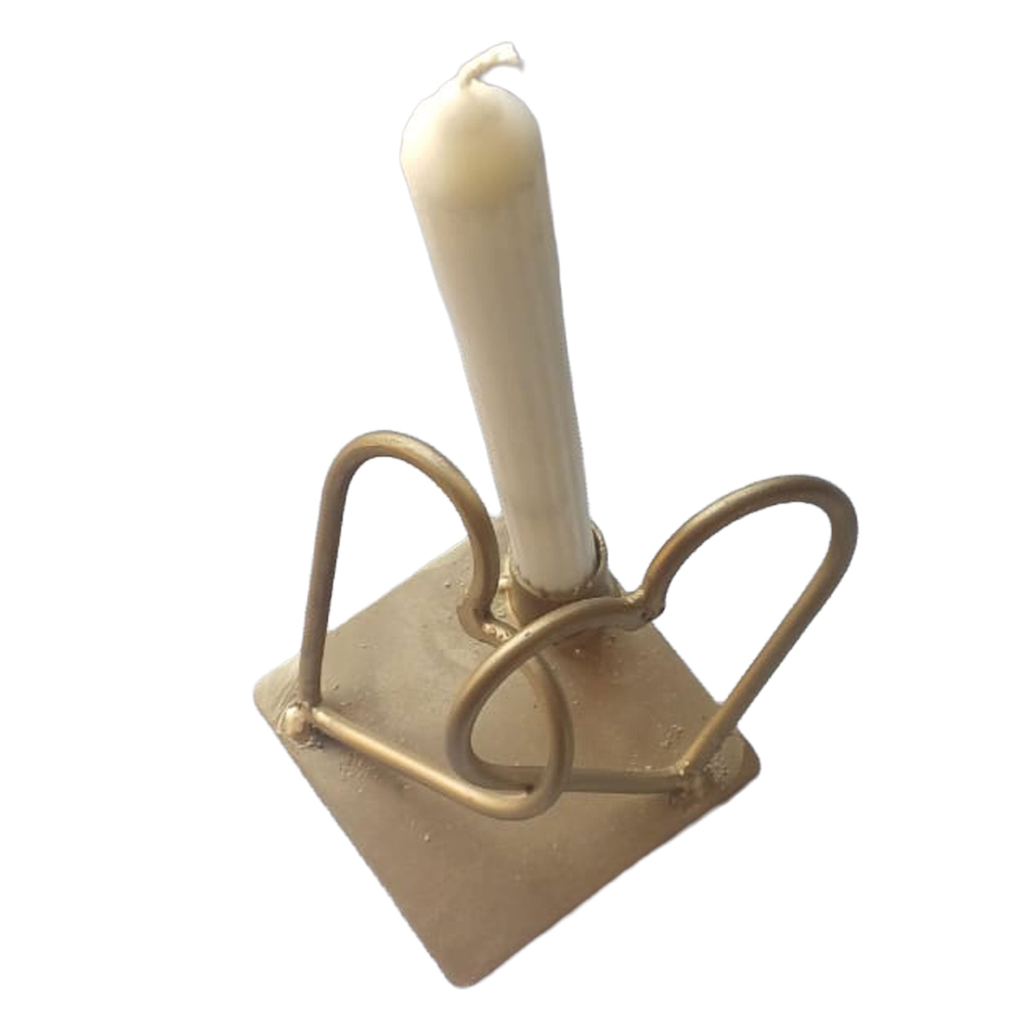 Forevermore Momentos wrought iron double heart candle holder with beige candle on metal base